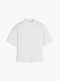 Beige Gold-Tone Button Mock Neck T-Shirt  Women
