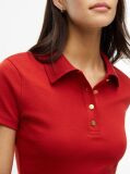 Red Slim Fit Gold-Tone Button Polo Shirt  Women