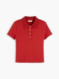 Red Slim Fit Gold-Tone Button Polo Shirt  Women