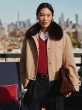 Καφέ Oversized Bomber Τζάκετ Με Συνθετική Γούνα Στο Γιακά  Γυναίκες