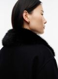 Black Faux Fur Collar Wool Blend Jacket  Women