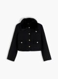 Black Faux Fur Collar Wool Blend Jacket  Women