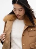 Brown Faux Fur Collar Wool Blend Jacket  Women