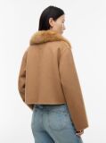 Brown Faux Fur Collar Wool Blend Jacket  Women
