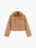Brown Faux Fur Collar Wool Blend Jacket  Women