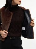 Brown Collarless Faux Fur Jacket  Women