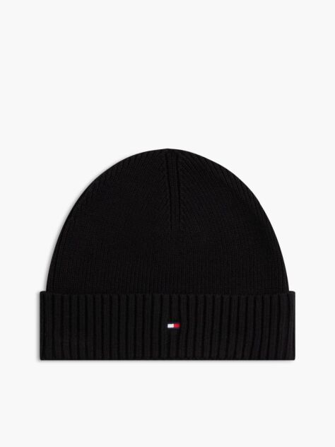Black Hilfiger Flag Beanie With Cashmere  Men