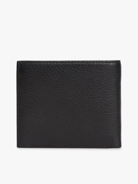 Black Leather Bifold Card And Coin Holder  Men