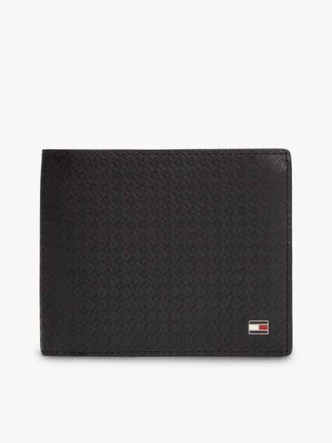 Black Embossed Flag Leather Card And Coin Wallet  Men