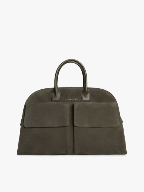 Green Metal Logo Suede Duffel Bag  Men