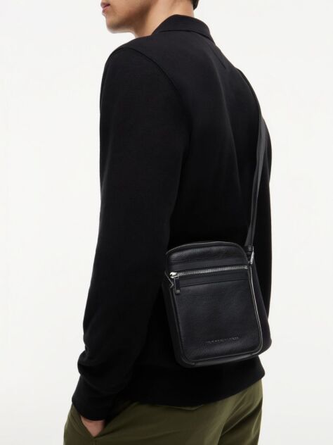 Black TH Business Leather Crossbody Reporter Bag  Men