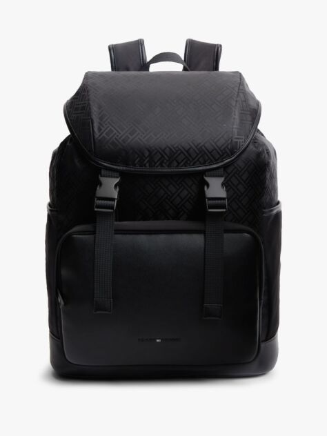 Black Textile Flag Jacquard Flap Backpack  Men
