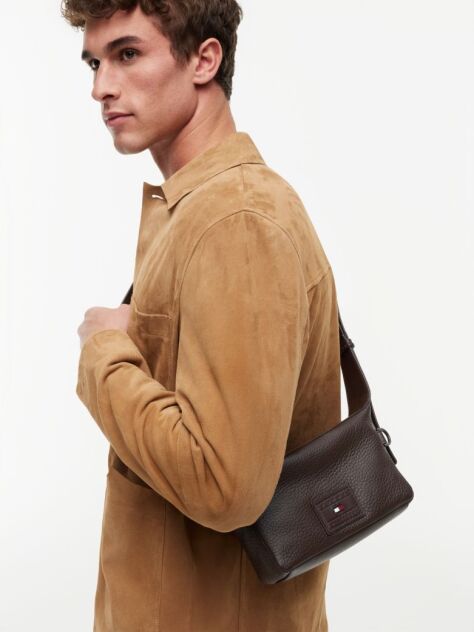 Brown Logo Leather Crossbody Camera Bag  Men