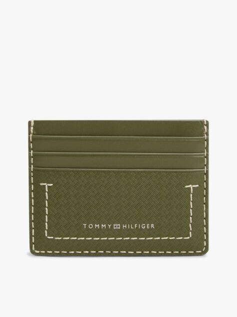 Green Embossed Flag Leather Credit Card Holder  Men