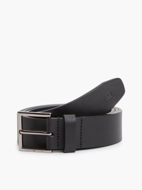 Black Casual Logo Leather Belt  Men