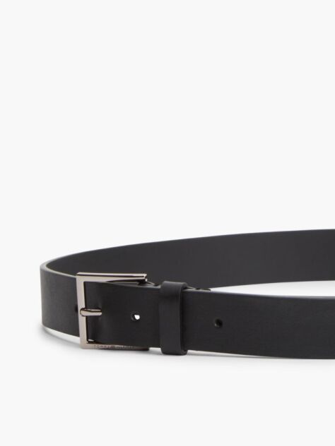 Black Casual Logo Leather Belt  Men