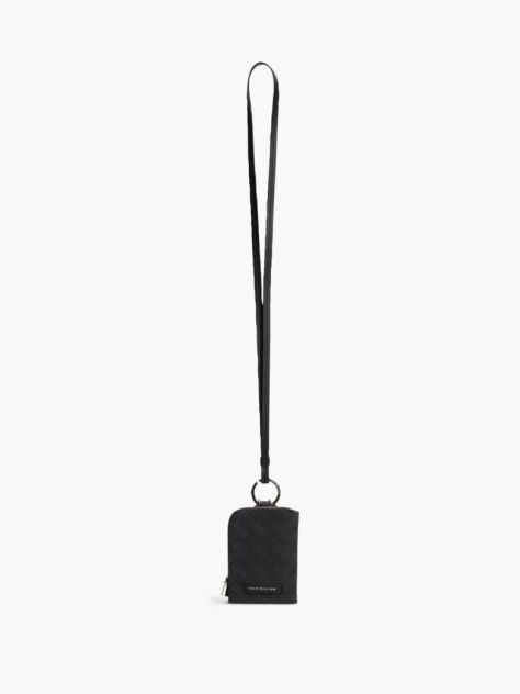 Black Modern Flag Embossed Leather Lanyard Wallet  Men