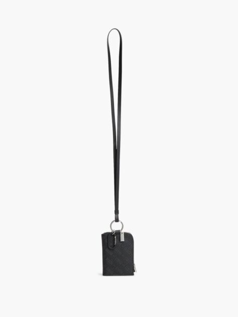 Black Modern Flag Embossed Leather Lanyard Wallet  Men