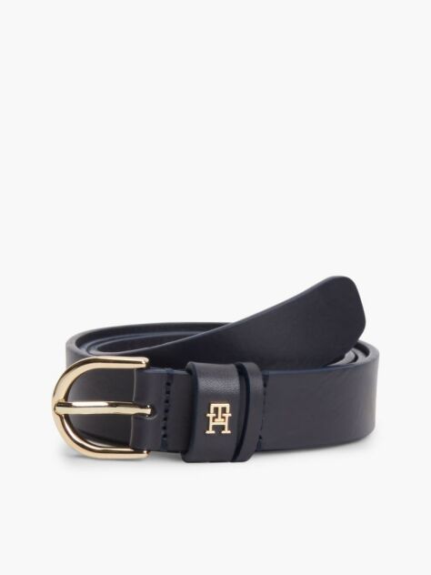 Μπλε Essential TH Monogram Δερμάτινη Ζώνη  Γυναίκες
