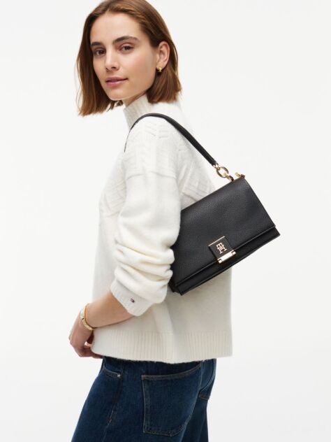 Black TH Monogram Flap Closure Crossbody Bag  Women