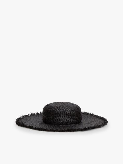 Black Logo Plaque Woven Straw Hat  Women