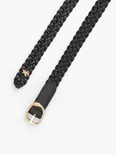 Black Sculpted Buckle Braided Leather Belt  Women