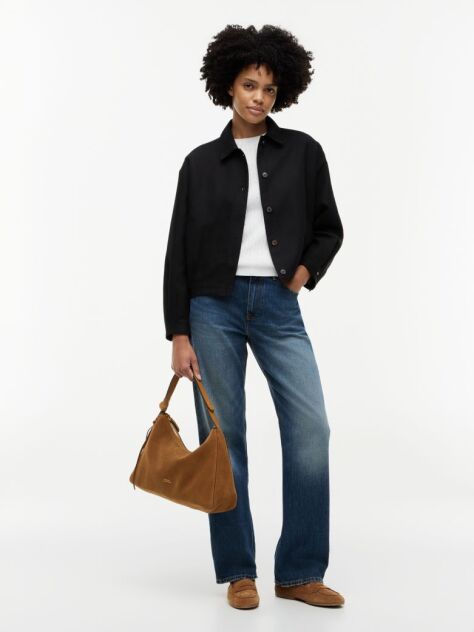 Brown Metal Logo Suede Shoulder Bag  Women