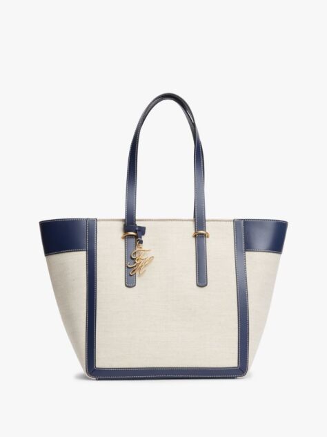 Blue Logo Charm Linen Blend Canvas Tote Bag  Women