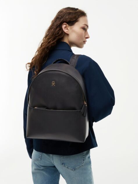 Black Logo Shoulder Strap Dome Backpack  Women