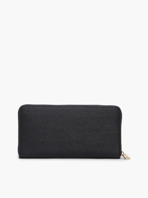 Black Modern Textured Zip-Around Wallet  Women