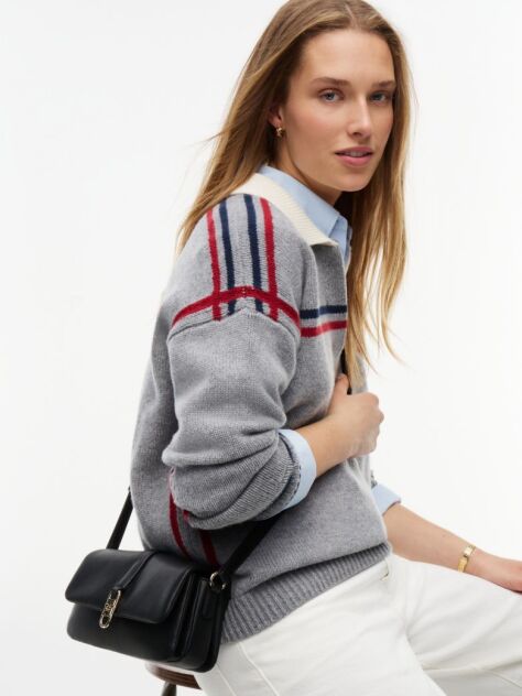Black TH Monogram Flap Closure Crossbody Bag  Women