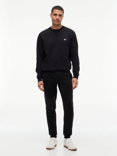 Black Tommy Flag Embroidery Cuffed Slim Joggers  Men