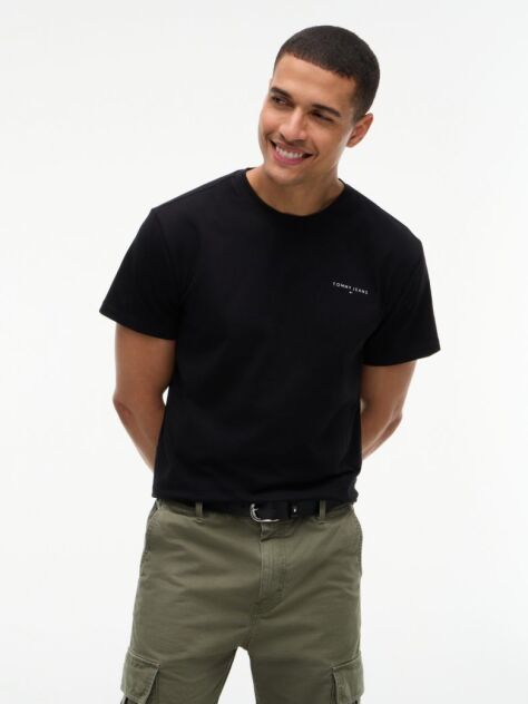 Black Linear Logo Slim Crew Neck T-Shirt  Men