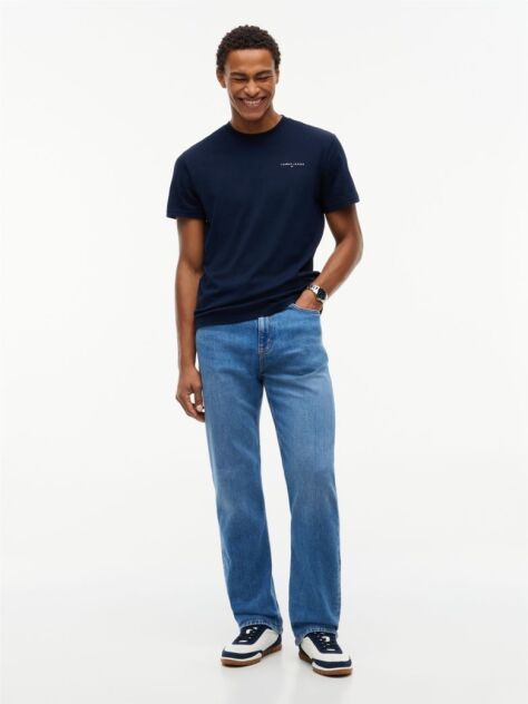 Blue Linear Logo Slim Crew Neck T-Shirt  Men