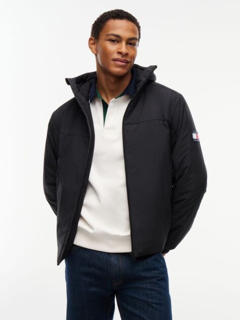 Black Water Repellent Ripstop Hooded Padded Jacket  Men