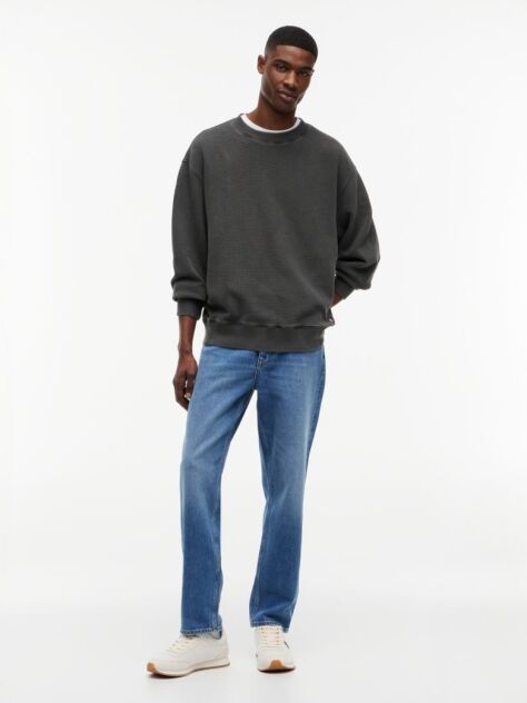 Black Waffle Knit Relaxed Jumper  Men