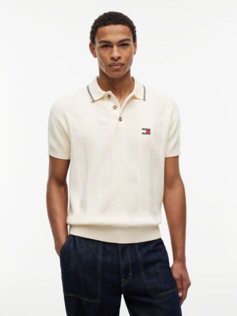 Beige Regular Fit Textured Knit Polo Shirt  Men