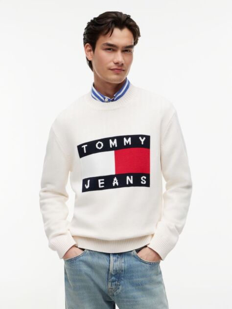 White Regular Flag Crew Neck Sweater  Men