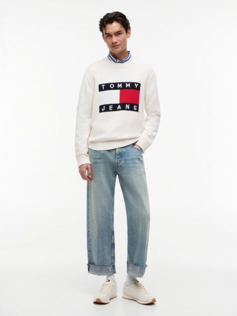 White Regular Flag Crew Neck Sweater  Men