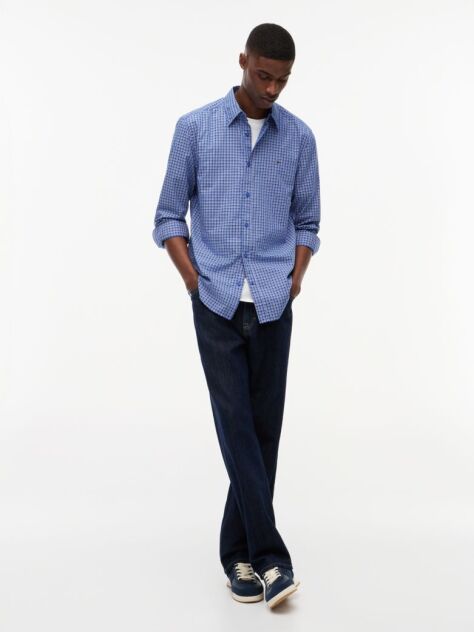 Blue Regular Fit Pattern Poplin Shirt  Men