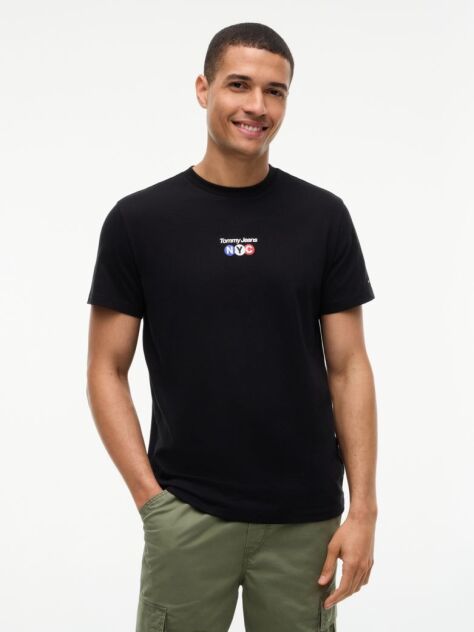 Μαύρο T-Shirt Με Λογότυπο Σε Slim Γραμμή Με Κλασική Λαιμόκοψη  Άνδρες