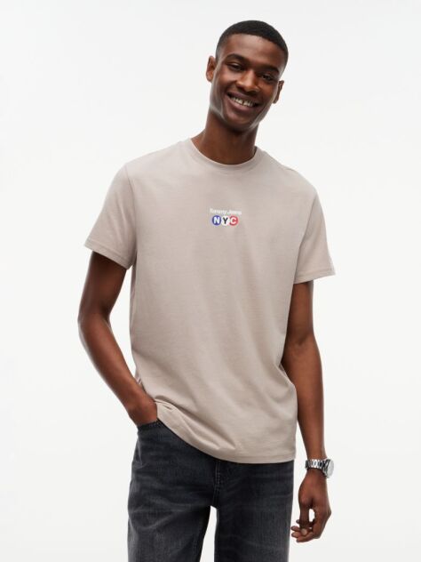 Καφέ T-Shirt Με Λογότυπο Σε Slim Γραμμή Με Κλασική Λαιμόκοψη  Άνδρες