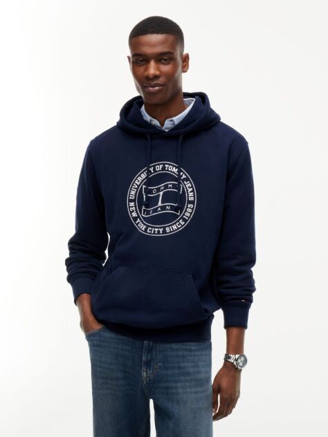 Blue Wavy Flag Graphic Terry Drawstring Hoody  Men