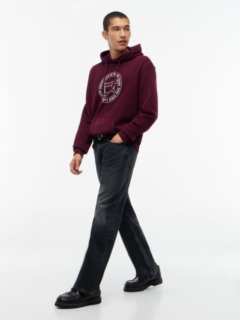 Purple Wavy Flag Graphic Terry Drawstring Hoody  Men