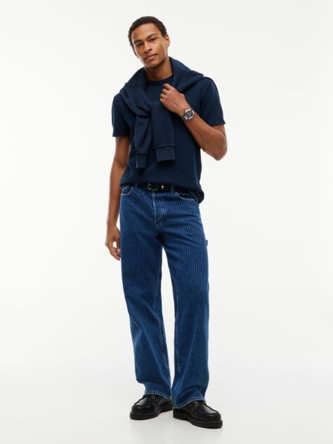 Blue Washed Ottoman Waffle Knit T-Shirt  Men