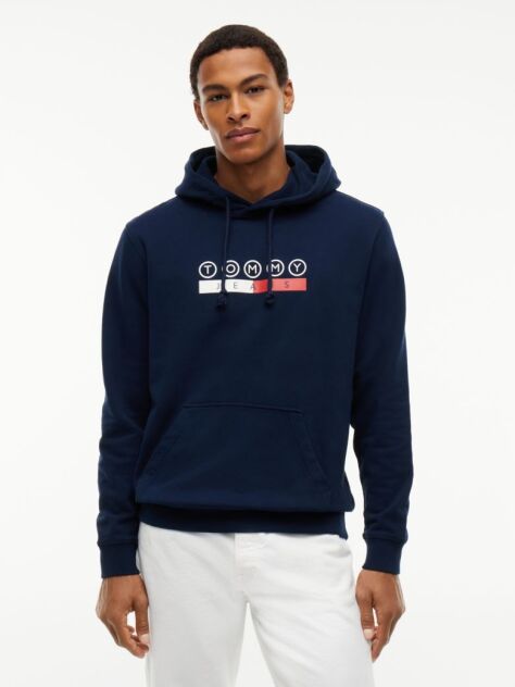 Blue Logo Sueded Terry Drawstring Hoody  Men