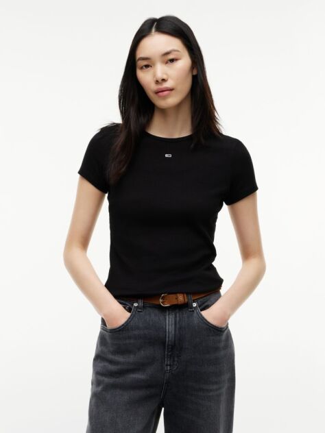 Μαύρο Essential Ριμπ T-Shirt Σε Slim Γραμμή  Γυναίκες