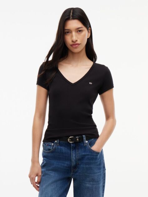 Μαύρο Essential T-Shirt Σε Slim Γραμμή Με V  Γυναίκες