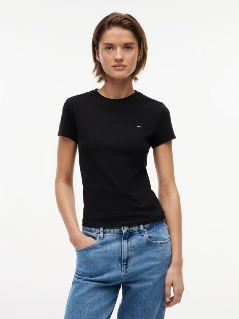 Μαύρο T-Shirt Με Κλασική Λαιμόκοψη Και Κεντητό Σημαιάκι  Γυναίκες