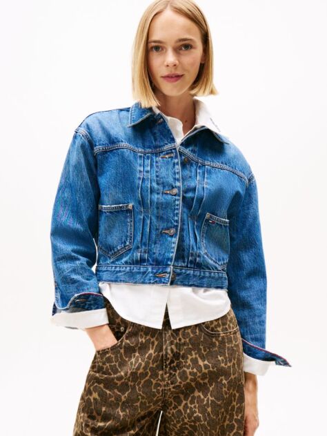 Denim Pleated Denim Trucker Jacket  Women